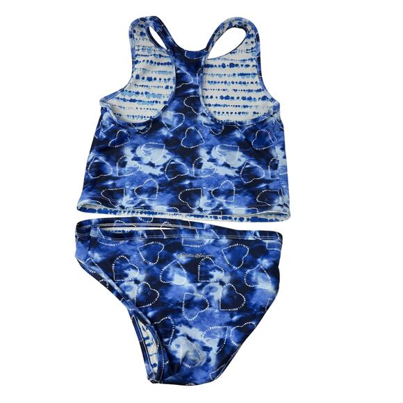 Eddie Bauer Reversible 2 Piece Tankini Swimsuit Girls S 7-8 Blue White Tie Dye - Picture 4 of 6